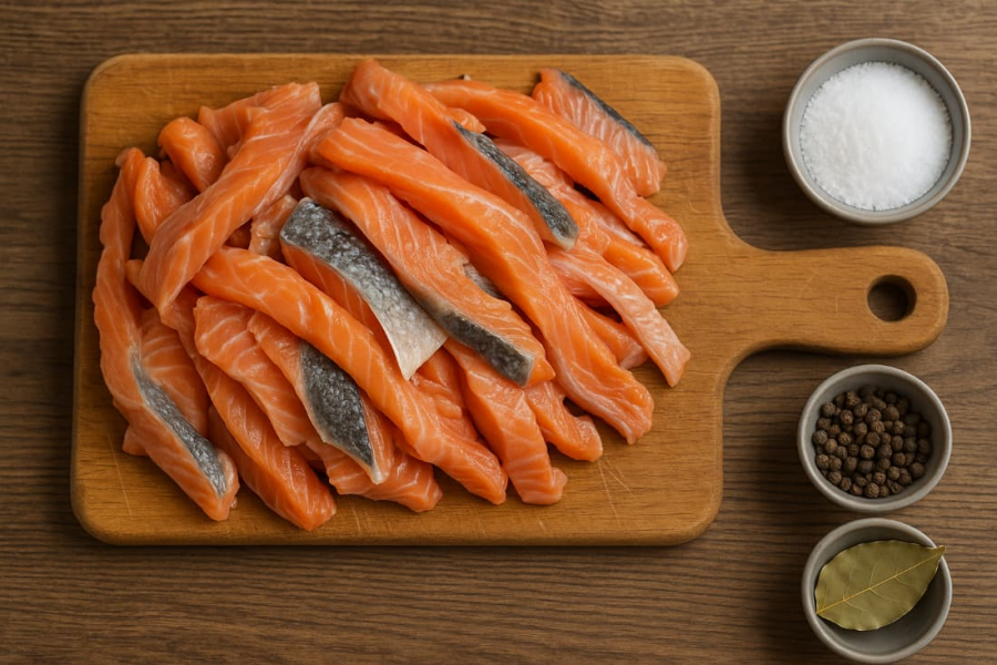 Домашний рецепт засолки обрезков красной рыбы