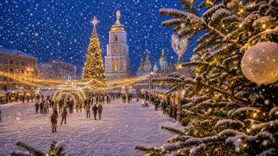 Софійська площа у Києві під час новорічних святкувань