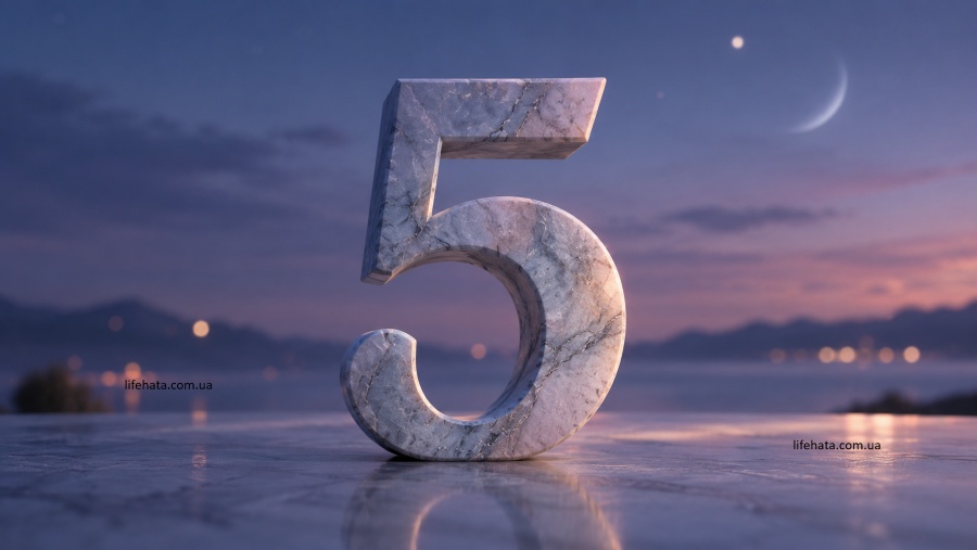 Цифра 5 на тлі вечірнього неба